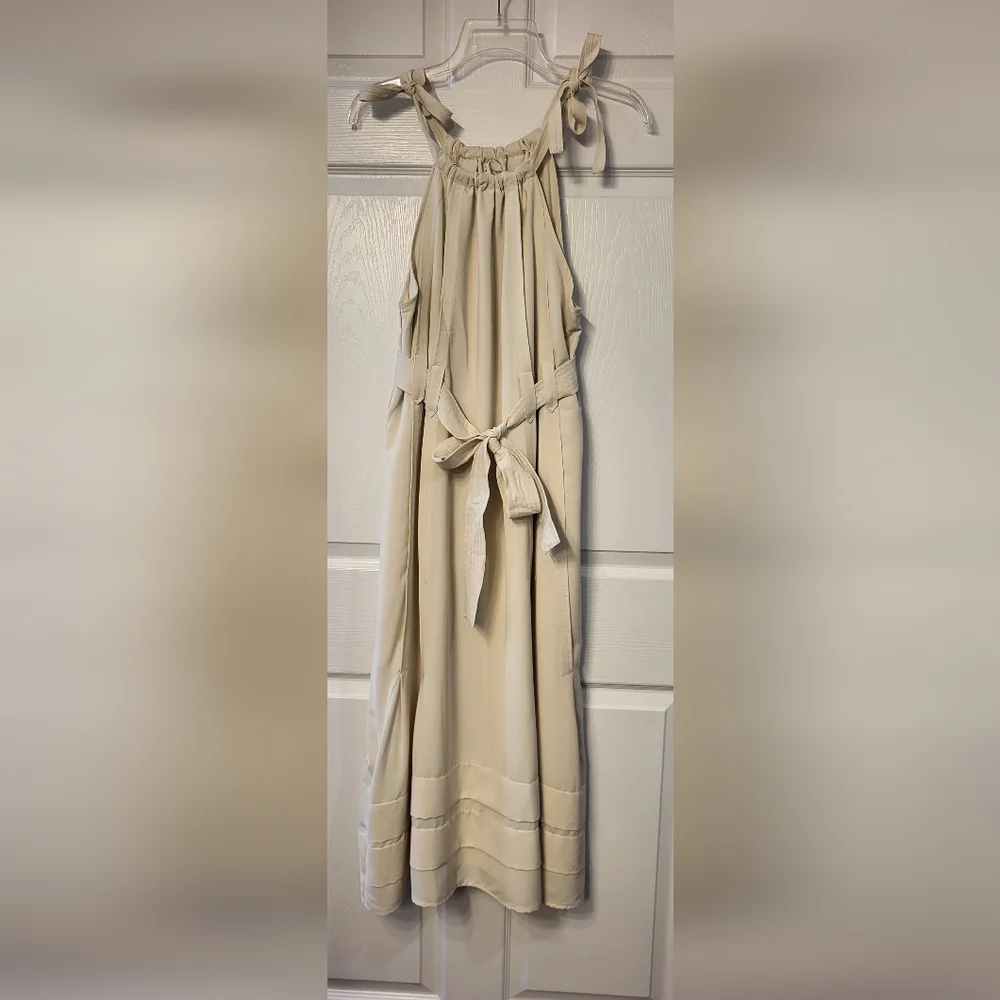 Cream Halter Top Belted Midi Dress Size Small Wedding Guest Dress Halter Summer
